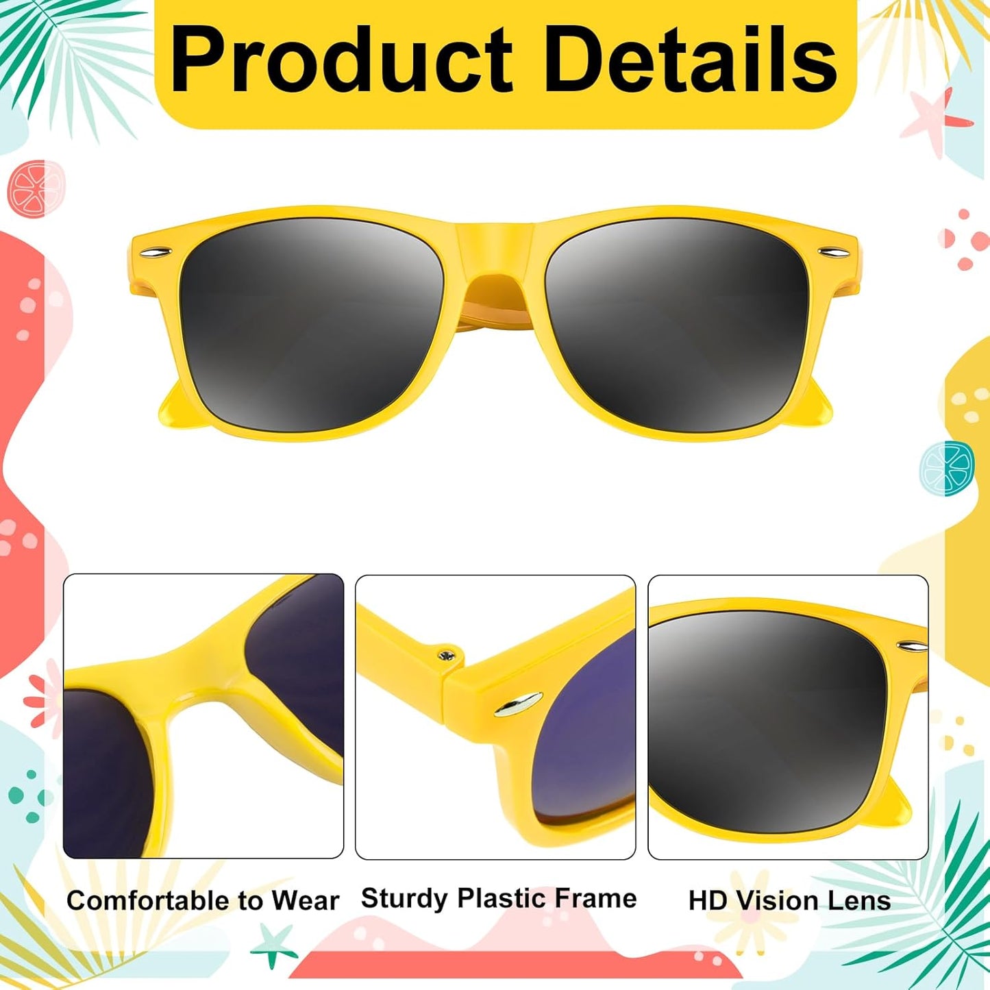 NEBURORA 6 Pack Black Sunglasses Bulk Retro Black Shades Party Sunglasses for Adult Men Women Summer Beach Party Accessories