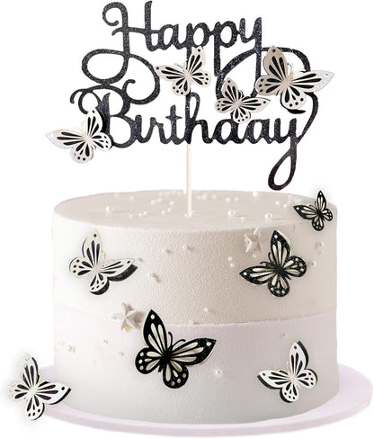 13-Pieces 3D Butterfly Cupcake Topper for Girls Women's Happy Birthday Cake Decorations Party Decorations(Pink)