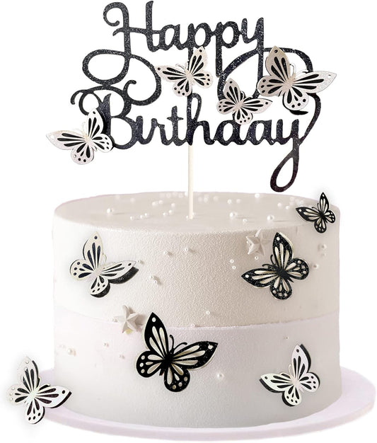 13-Pieces 3D Butterfly Cupcake Topper for Girls Women's Happy Birthday Cake Decorations Party Decorations(Pink)