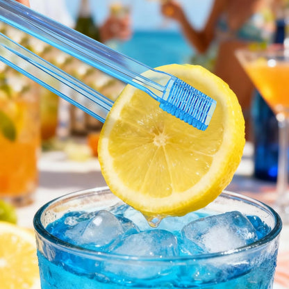 LemonRoad 10 Pcs Plastic Buffet Serving Tongs, 6.3 Inches Clear Kitchen Tongs Mini Small Disposable Serving Utensil for Party Food Ice Salad Buffet Appetizer Catering Barbecue Cookies(Clear Blue)