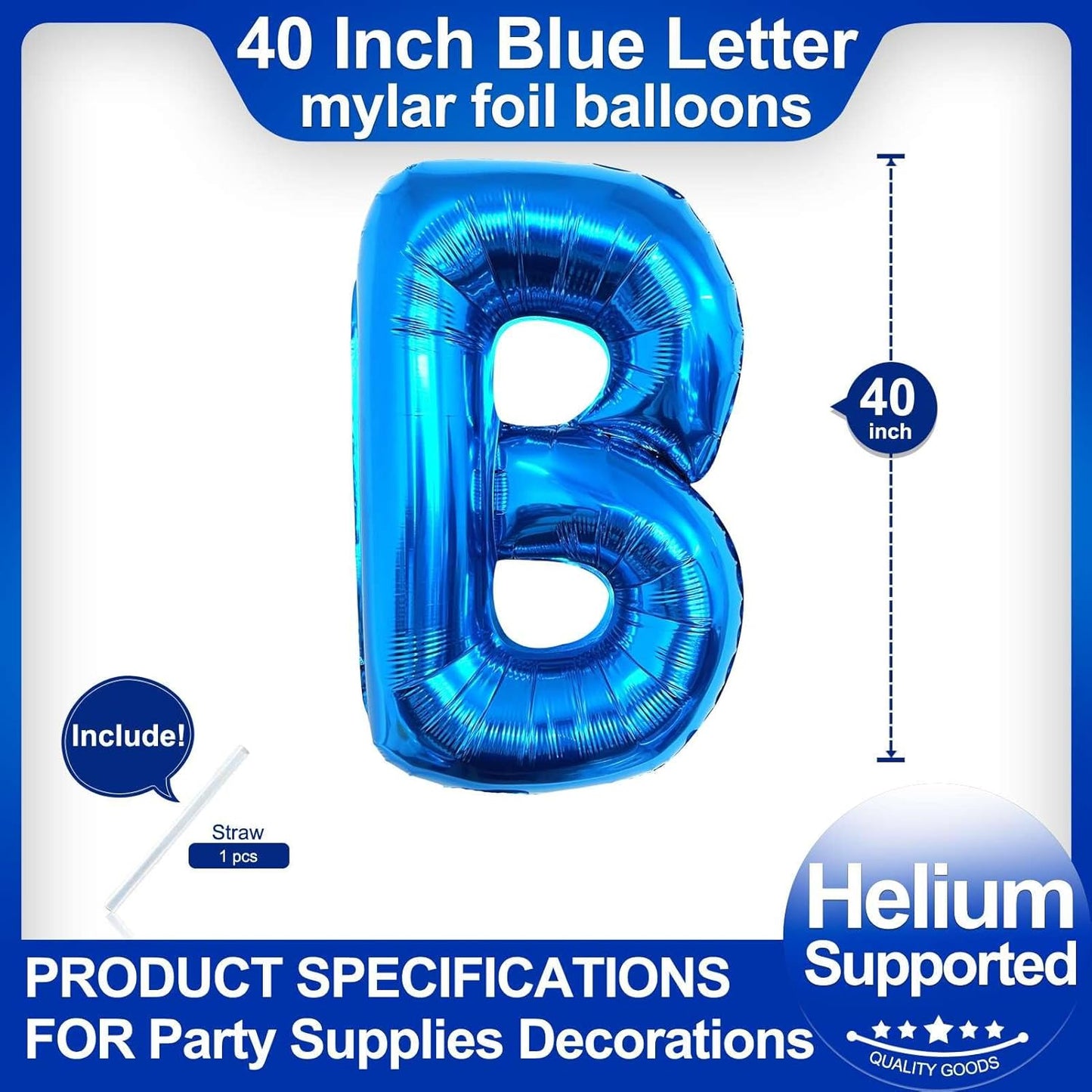40 Inch Blue Letter A Balloons, DIY Phrase Foil Alphabet Letter A Balloons DIY Word A Banner for Birthday Anniversary Celebration Graduation Party Supplies Decoration