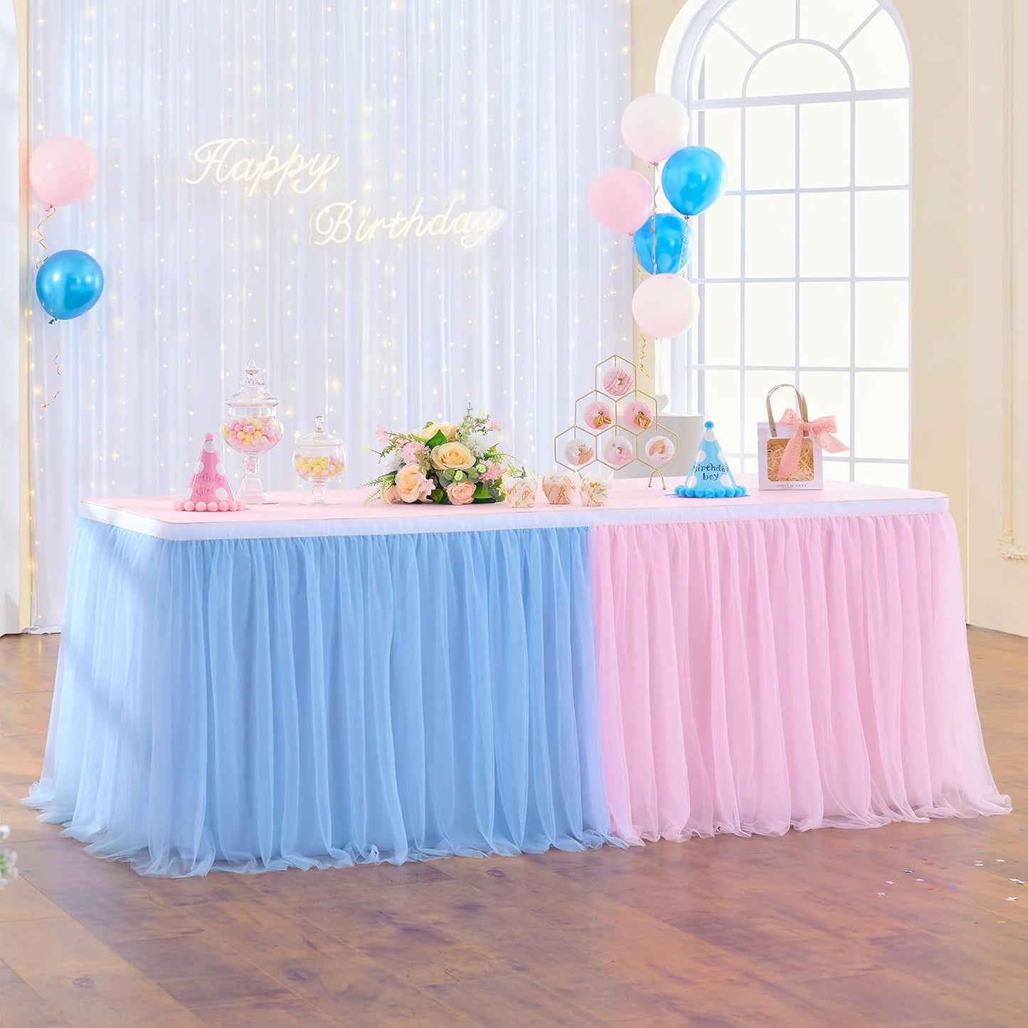 72inch Champagne Gold Tulle Table Skirts for Rectangle Round Tables, Gold Grim Ruffle Tulle Tutu Cloth Table Skirt 6ft for Wedding Birthday Party Cake Dessert Decor(No Top Cover)