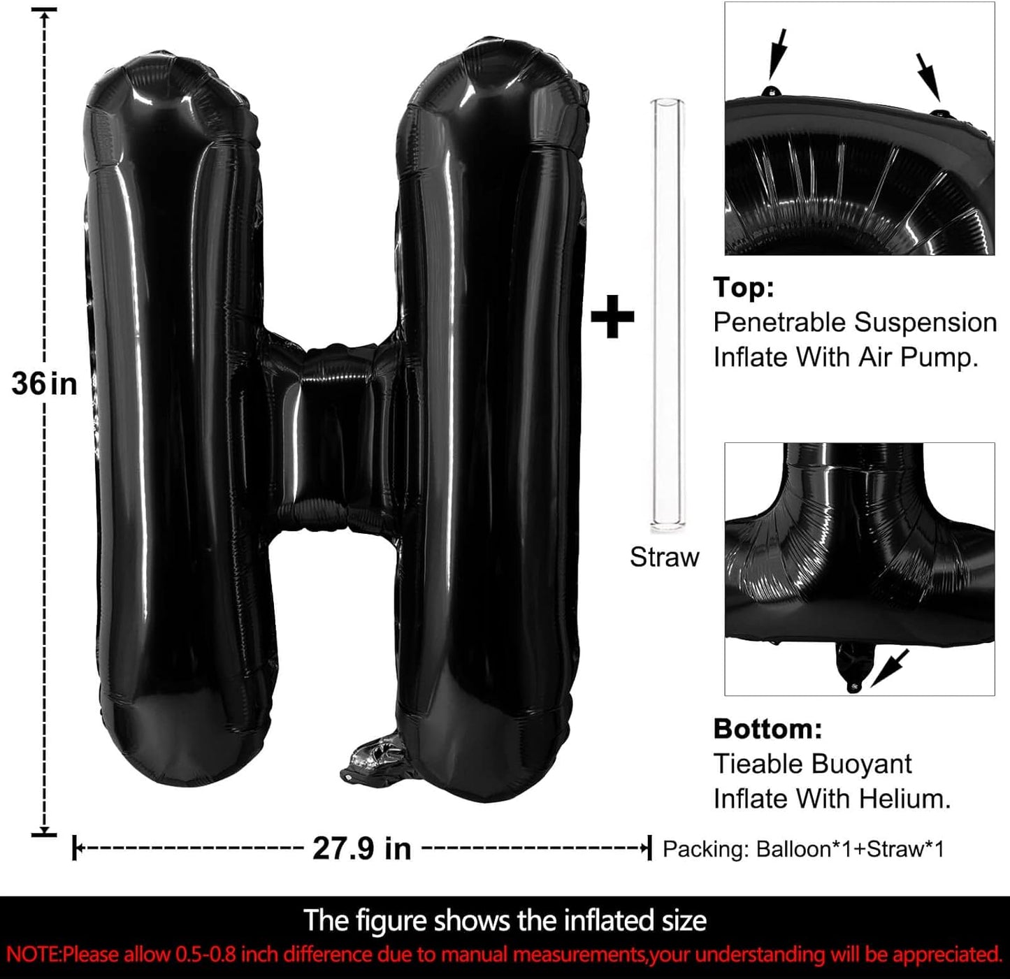 Lovoir 40 Inch Large Black Letter A Balloons Big Size Jumbo Mylar Foil Helium Balloon for Birthday Party Celebration Decorations Alphabet Black A