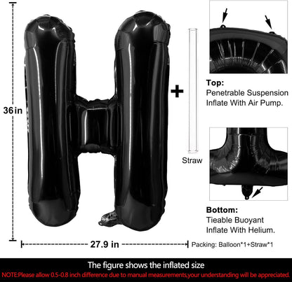 Lovoir 40 Inch Large Black Letter A Balloons Big Size Jumbo Mylar Foil Helium Balloon for Birthday Party Celebration Decorations Alphabet Black A