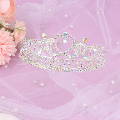 CIEHER Birthday Girl Crown and Sash Set for Birthday Decorations Gifts for Women Girls - Silver AB Rhinestones