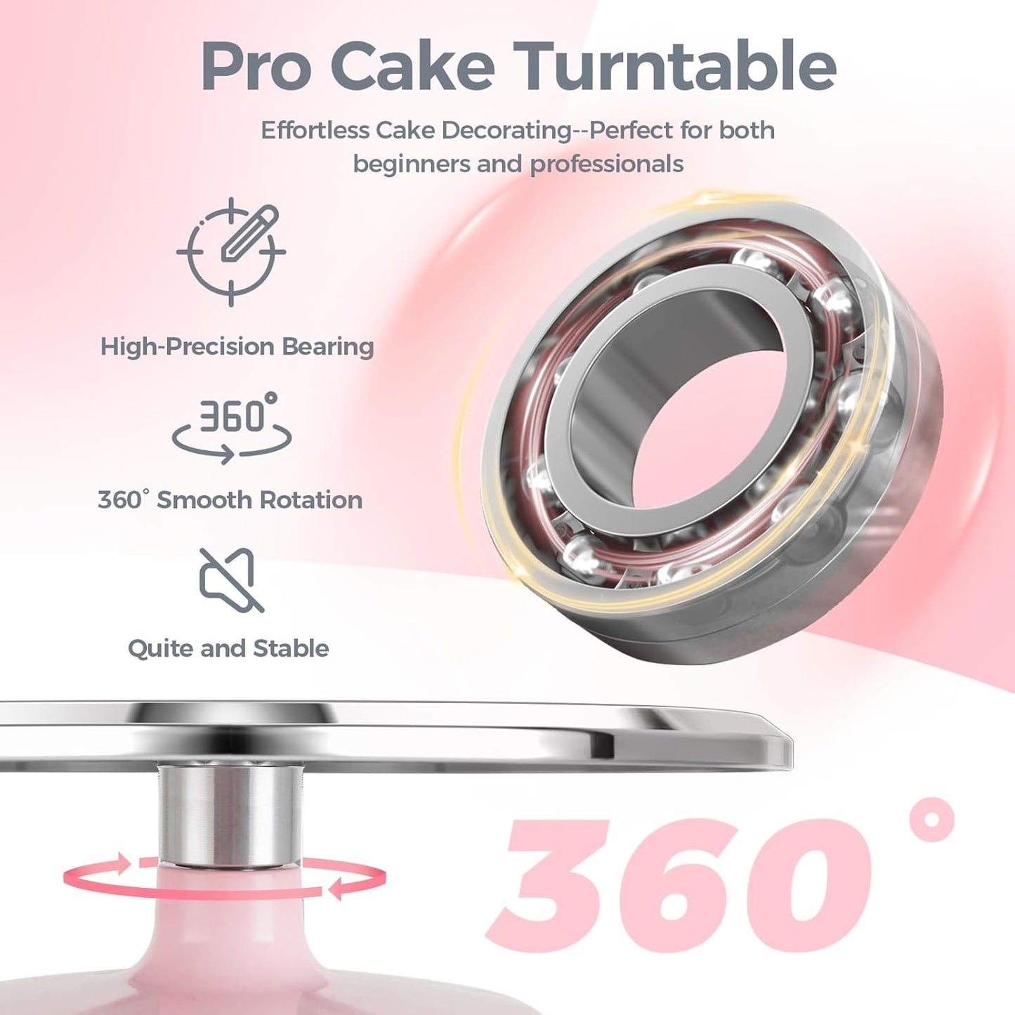 Cake Turntable, Ohuhu Aluminium 12'' Cake Decorating Kit Supplies Rotating Stand Revolving Spinner with 2 Icing Spatula 3 Comb Smoother