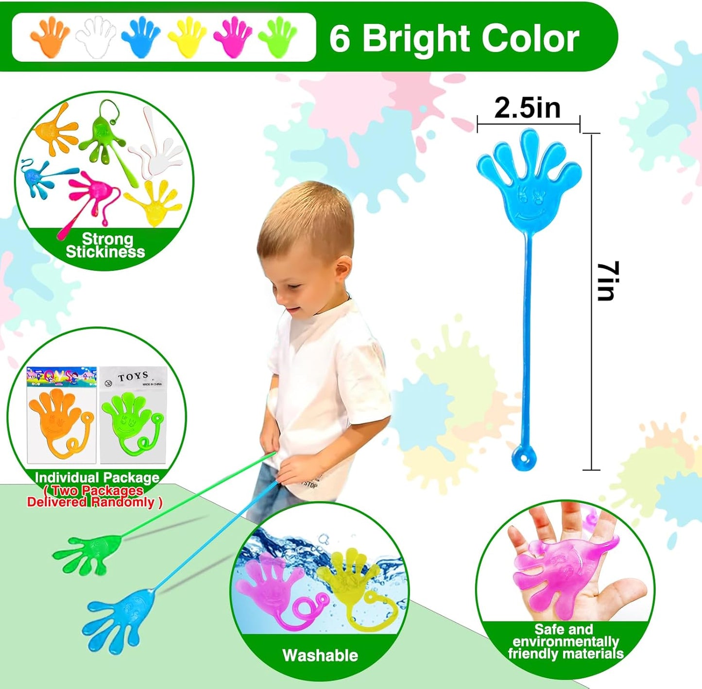 Armaytoy 20Pack Glow in Dark Glitter Sticky Hands Party Favors for Kids Pinata Goodie Bag Stuffers Classroom Prizes Birthday Stretchy Treat Trinkets Treasure Box Bulk Toys