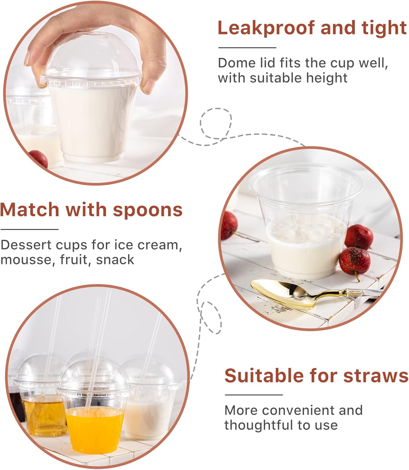 Lullaby 200Pack 9oz Clear Plastic Cups with Dome Lids, Dessert Cups with Lids, Disposable Parfait Cups, Party Cups Cupcake for Parties and Daily Use