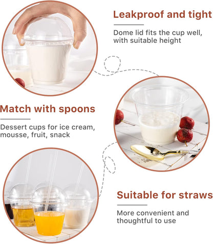 Lullaby 200Pack 9oz Clear Plastic Cups with Dome Lids, Dessert Cups with Lids, Disposable Parfait Cups, Party Cups Cupcake for Parties and Daily Use