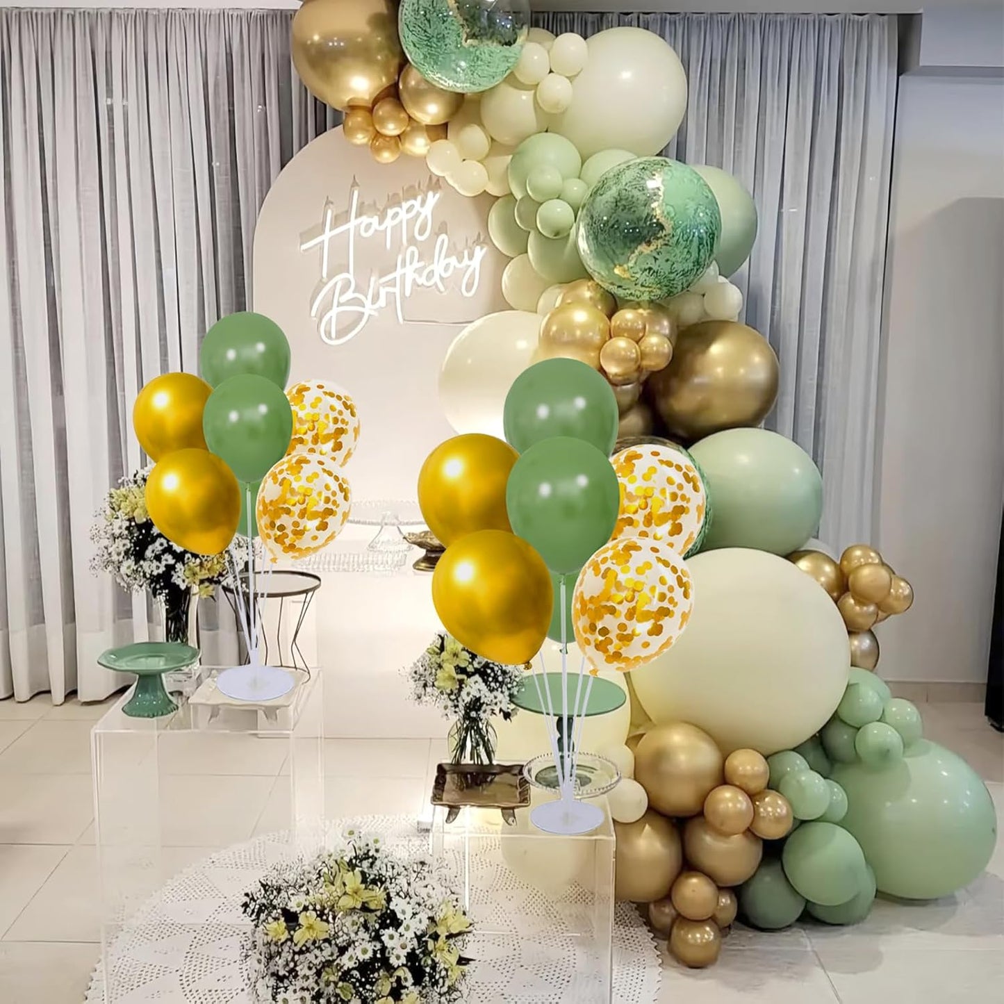 6 Set Balloon Stand Kit for Table Centerpieces With Balloon and Base Party Decorations for Birthday Wedding Retirement Graduation Baby Shower (Black Gold)