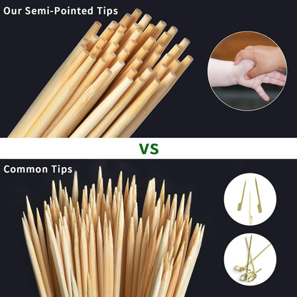 Natural Bamboo Skewers 6 Inch, Kids Friendly/True Semi Pointed, For Fruit Kabobs Kebab Swizzle Appetizer Chocolate Fountain Fondue BBQ, Wooden Sticks For Cake Pop, Lollipop, Size Choices 4.3”,8”,10”