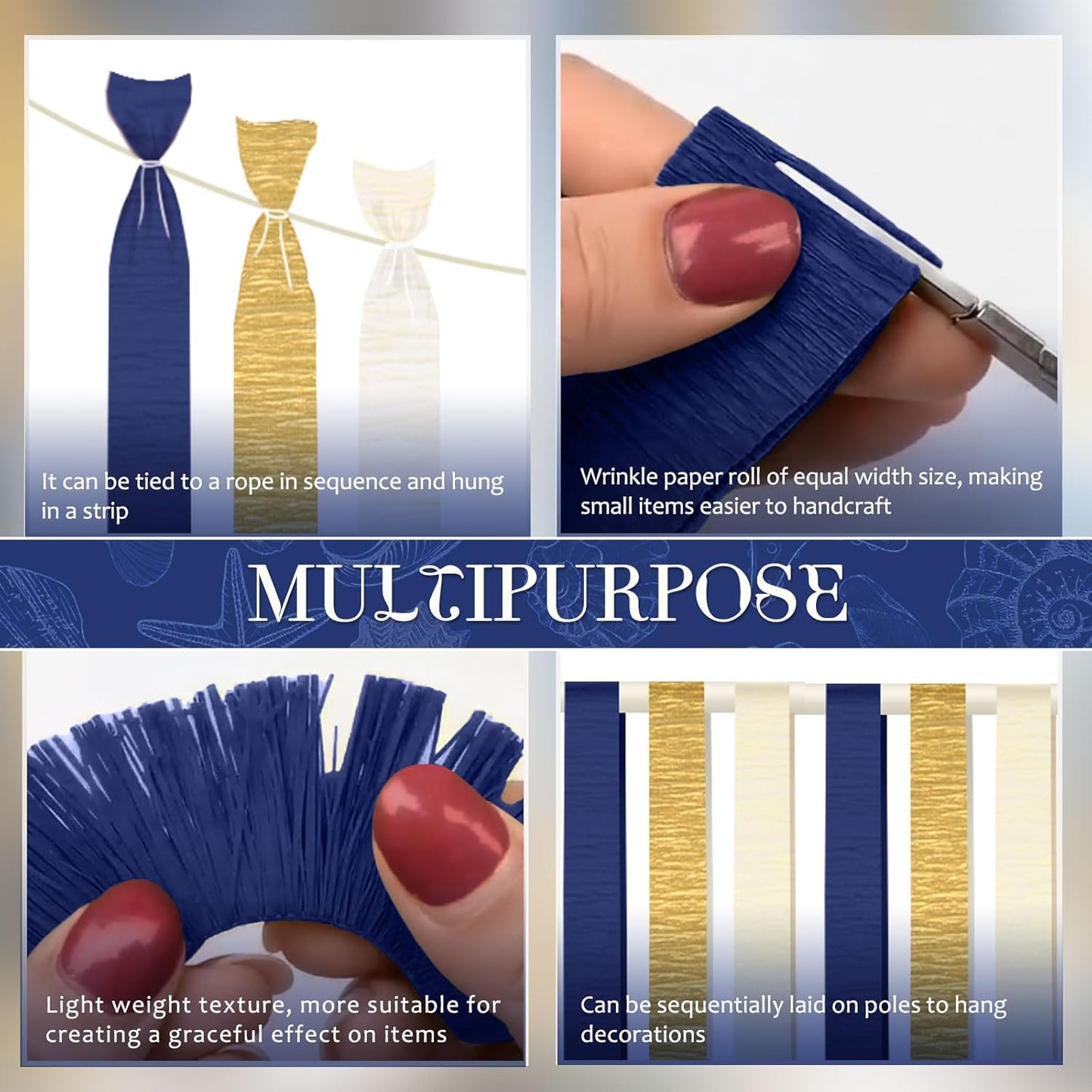 NICROLANDEE Navy Blue Party Decorations - 6 Rolls Navy Blue Gold Ivory Crepe Paper Streamers Tassels Paper for Graduation Party Bridal Shower Wedding Birthday Supplies