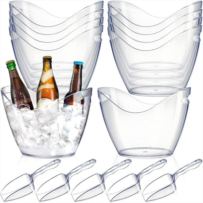 Cunhill 24 Pieces Plastic Clear Ice Bucket with Scoops Clear Acrylic Ice Tub Plastic Wine Bucket Party Beverage Chiller Bin Parties Tub for Wine Champagne or Beer (4 Liters)