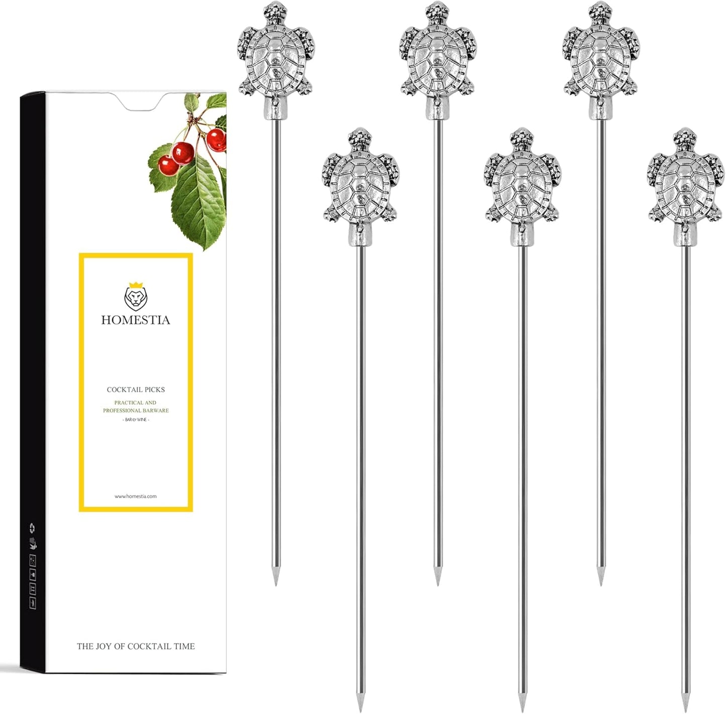 Homestia Stainless Steel Cocktail Picks, 4.7 Inch Reusable Martini Olive Picks, Metal Garnish Skewers for Drinks, Appetizers, Bloody Mary - Set of 6 Metal Cocktail Picks for Party Bar