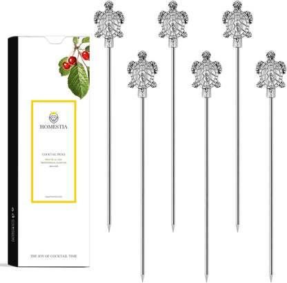 Homestia Stainless Steel Cocktail Picks, 4.7 Inch Reusable Martini Olive Picks, Metal Garnish Skewers for Drinks, Appetizers, Bloody Mary - Set of 6 Metal Cocktail Picks for Party Bar