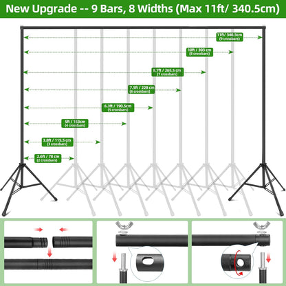 Hemmotop Backdrop Stand 10x8ft (WxH), Photography Background Stand for Parties, Adjustable Photo Backdrop Stands Kit for Wedding, Photo Booth, Party, Decoration, Balloon, Projector Screen