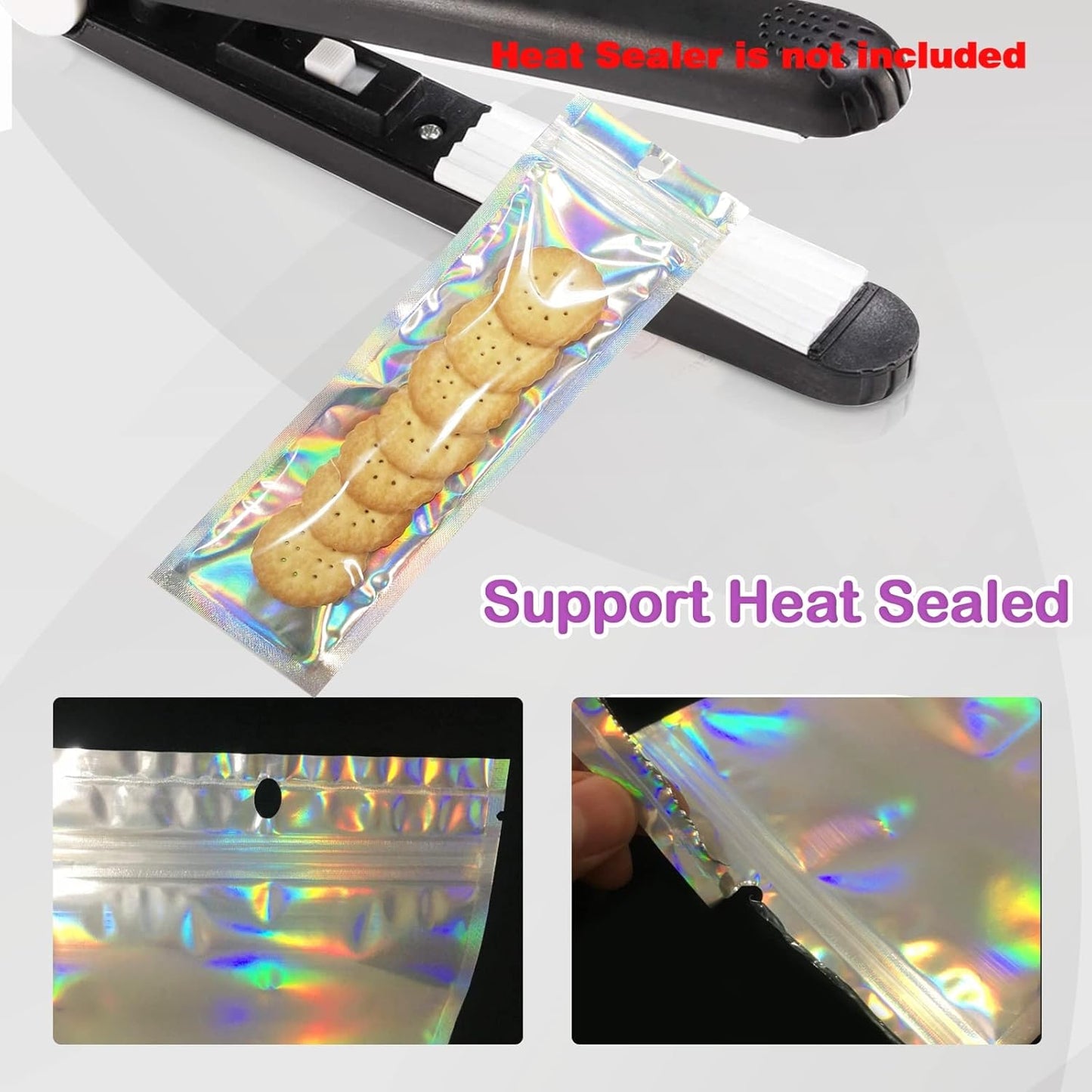 Trunple Smell Proof Bags & Resealable Foil Pouch Mylar Sample Bag Great for Party Favor Food Storage (Holographic Color) (50pcs-6x9 inch)
