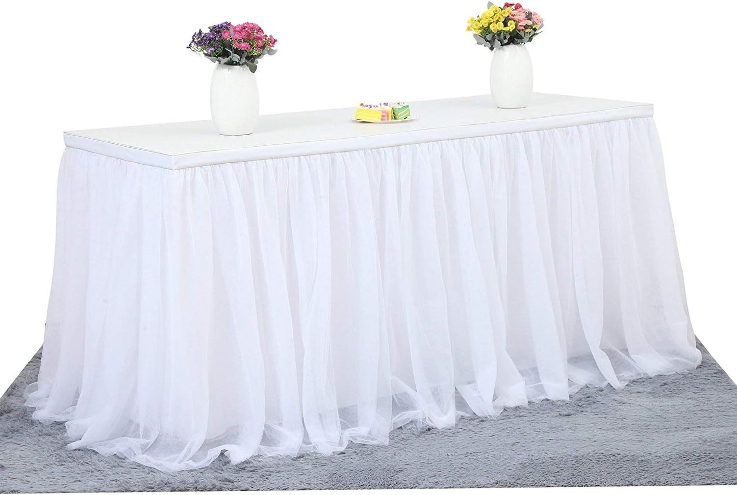 Suppromo 6ft Pink Tulle Table Skirt Baby Shower Tablecloth for Rectangle Tables or Round Tables Pink Ruffle Tutu Table Skirts Desk Skirt for Princess Girls Birthday Party Cake Dessert Decorations