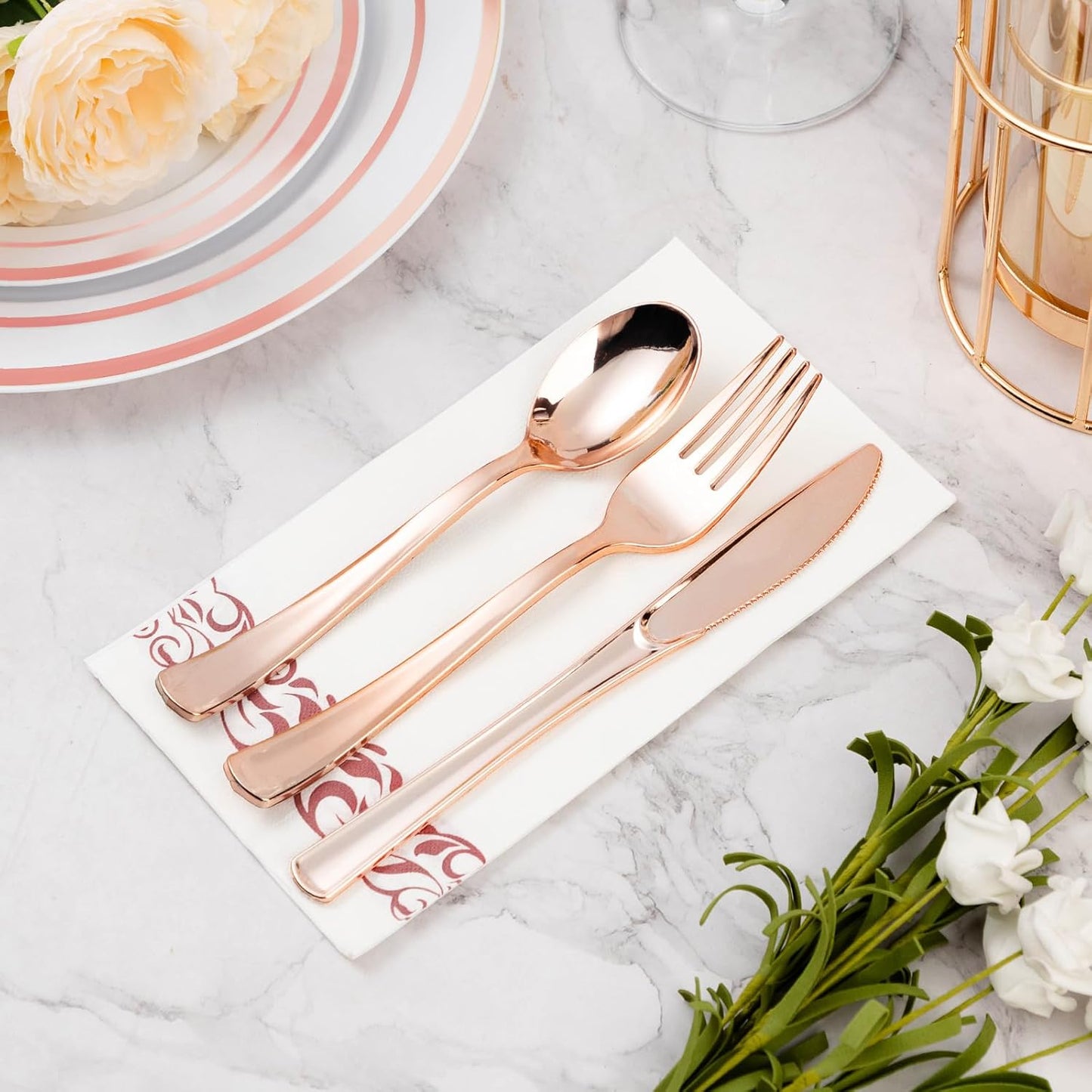 BESTVIP 200 Pack Disposable Paper Napkins, 3-Ply Dinner Napkins with Gold Trim for Guests, Bathroom Paper Hand Towels Soft and Absorbent, Perfect for Kitchen, Dinner, Party, Wedding or Event