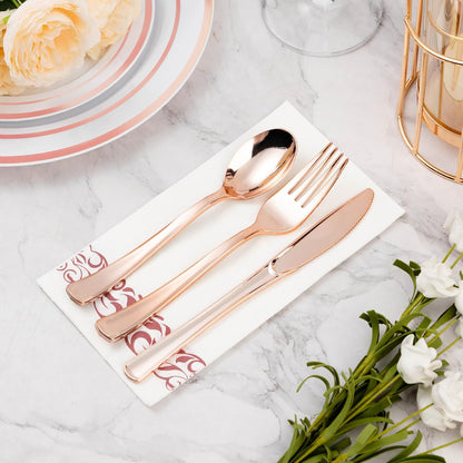 BESTVIP 200 Pack Disposable Paper Napkins, 3-Ply Dinner Napkins with Gold Trim for Guests, Bathroom Paper Hand Towels Soft and Absorbent, Perfect for Kitchen, Dinner, Party, Wedding or Event