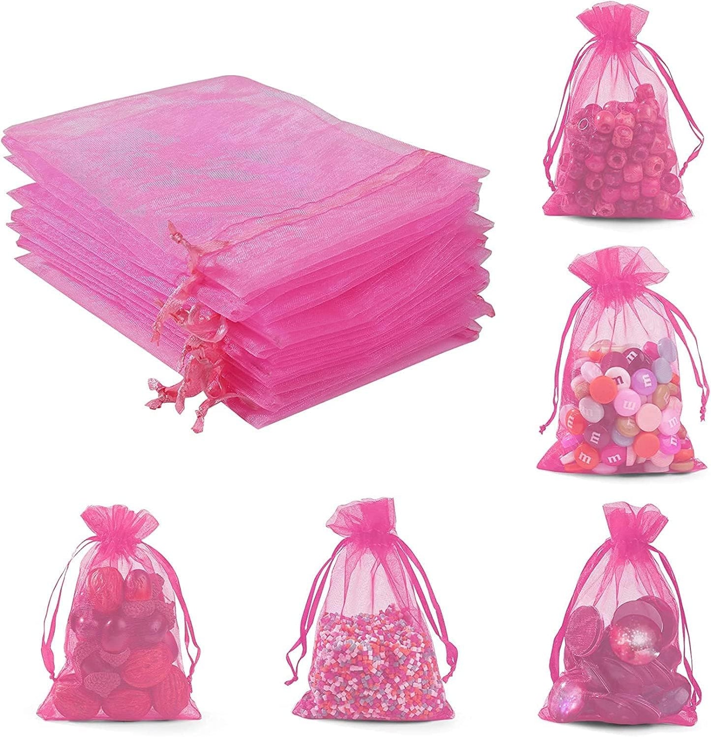 ANZNKU 50 Pack Organza Bags 5 x 7 in White Small Mesh Gift Bags Bulk Drawstring for Wedding Party Favors, Little Goodie Bag for Candy Jewelry Soap Makeup, Treat Sachet Pouch for Mothers Gifts Wrap