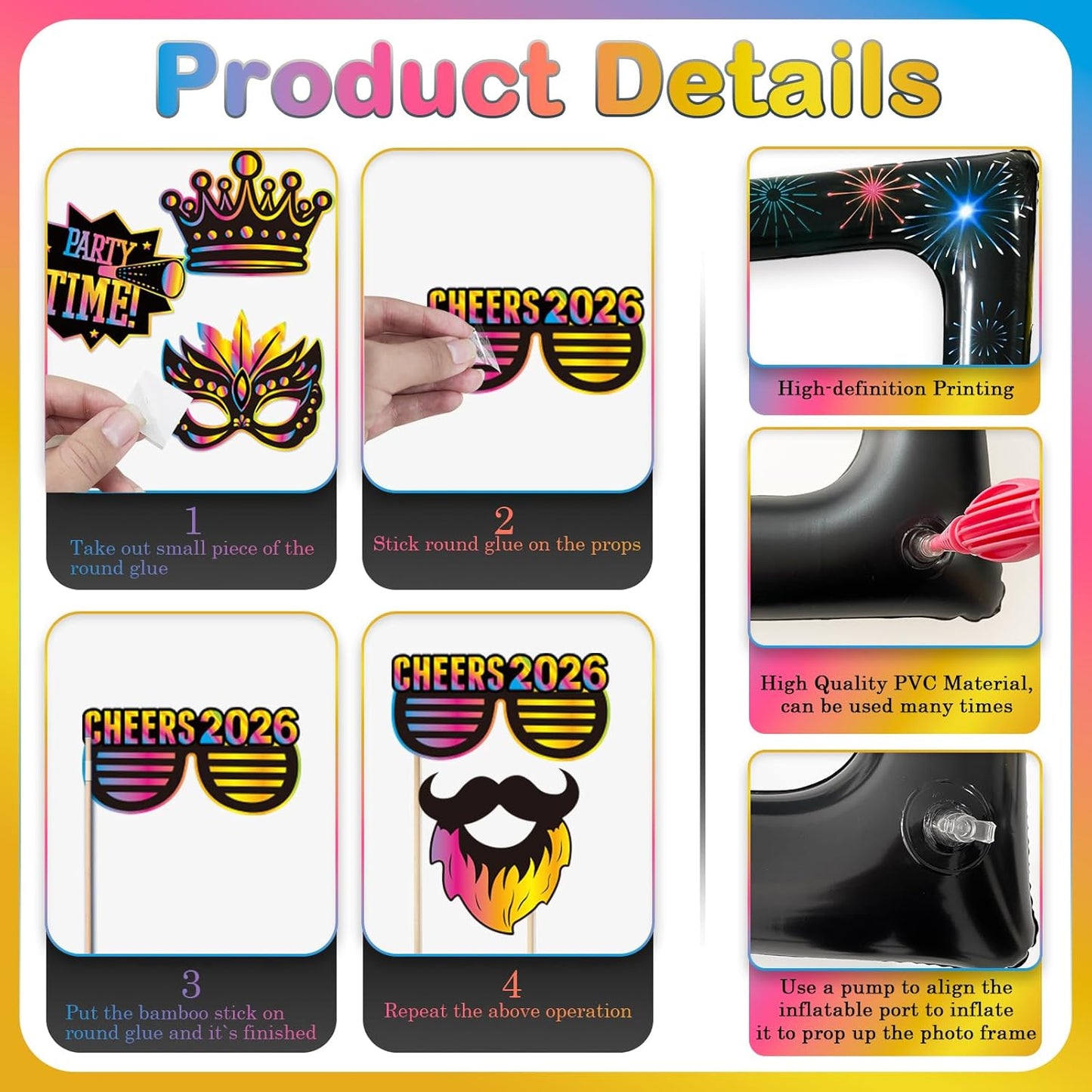 Hawaiian Photo Booth Props & Inflatable Frame, 30Pcs Luau Photobooth Props with Large Inflatable Inflatable Selfie Picture Frame for Summer Tropical Aloha Luau Party Selfie Supplies