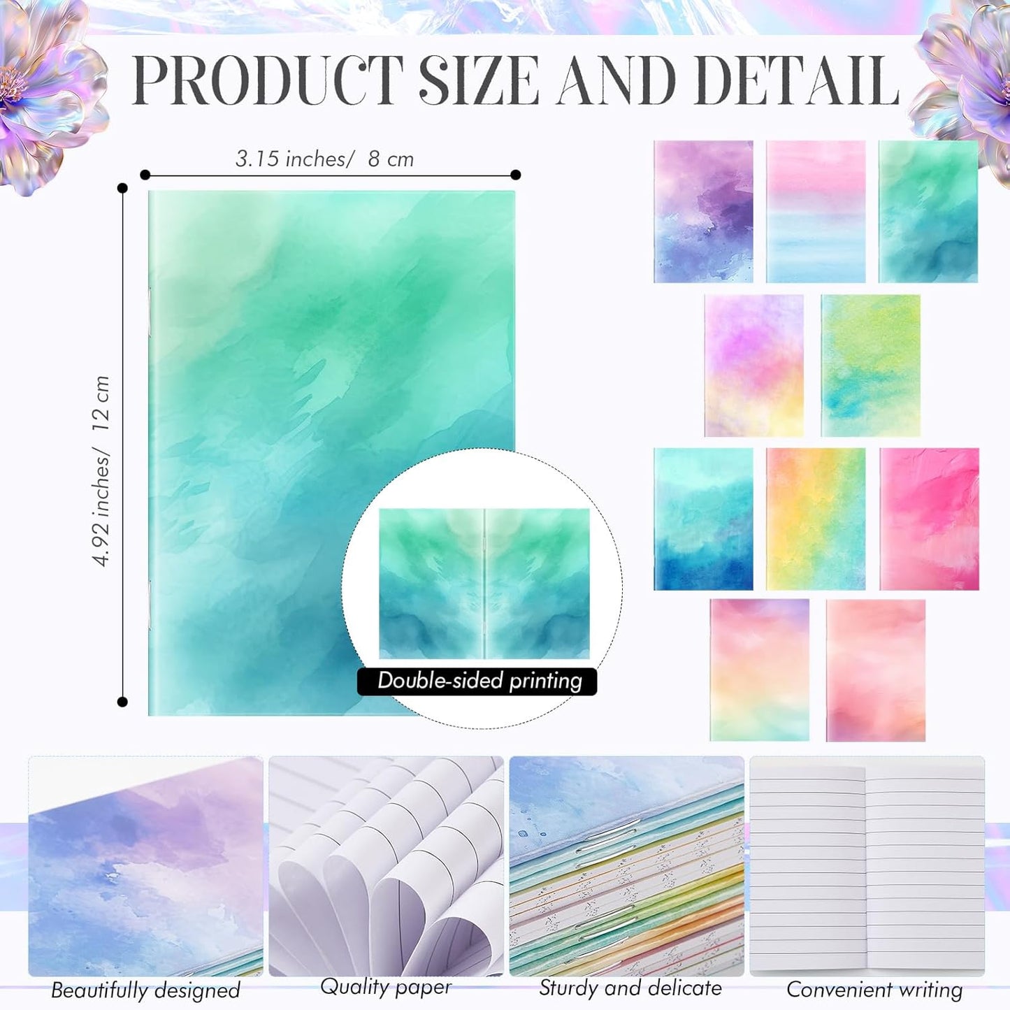 Tenceur 30 Pcs Mini Tie Dye Notepads Pastel Rainbow Pocket Notebooks Bulk Tie Dye Small Memo Pad Watercolor Notepads for Women Birthday Gifts Party Favors Spring Easter Classroom Office Supplies