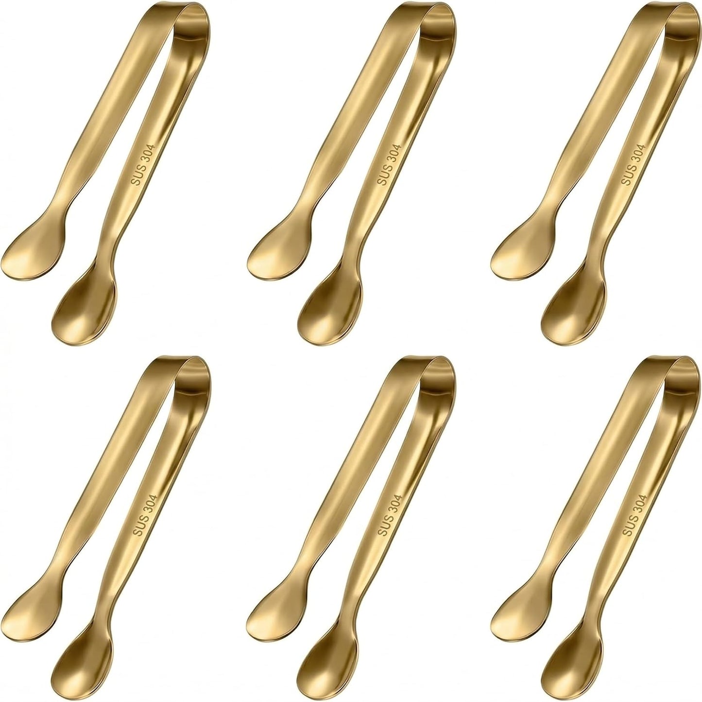 6 PCS Gold Mini Serving Tongs, 4.25 Inch 304 Stainless Steel Appetizer Tongs for Charcuterie Board Accessories, Tea Party, Coffee Bar, Desserts & Buffet, Dishwasher Safe