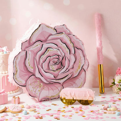 Pink Flower Piñata Set with Blindfold Bat and Confetti Floral Piñata Girls Party Game for Graduation Birthday Baby Shower Gender Reveal Wedding Party (13.78 x 12.99 Inches)