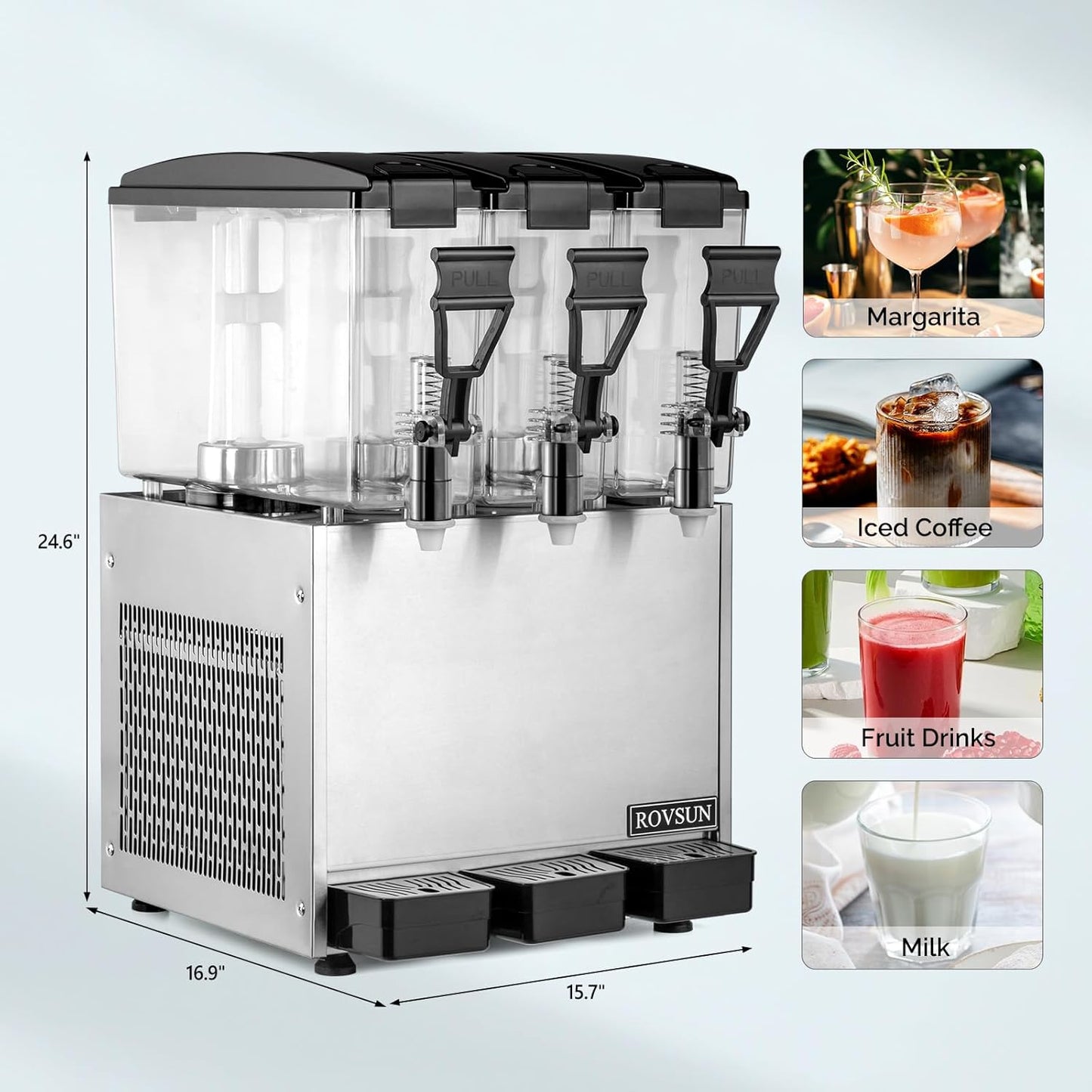 ROVSUN 9.6 Gallon/36L Commercial Beverage Dispenser Drink Dispenser, 18L X 2 Tanks Commercial Juice Dispenser Stainless Steel with Thermostat Controller for Home Restaurant Bar Party 110V/60HZ