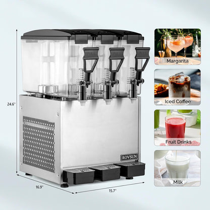 ROVSUN 9.6 Gallon/36L Commercial Beverage Dispenser Drink Dispenser, 18L X 2 Tanks Commercial Juice Dispenser Stainless Steel with Thermostat Controller for Home Restaurant Bar Party 110V/60HZ