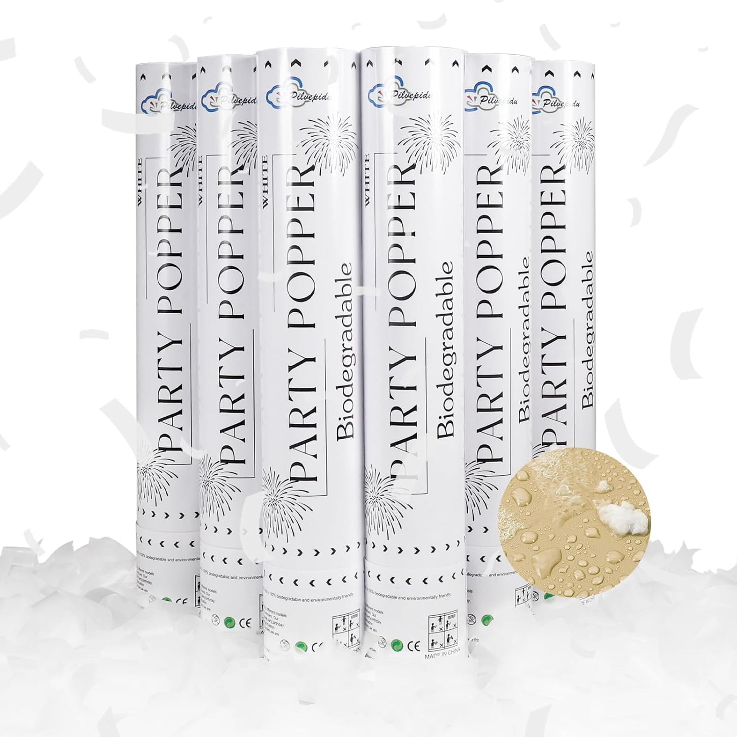 White Mix Gold Rice Confetti Cannon,6Pack Biodegradable Mulitcolor Confetti Poppers Party Shooters,12inch Party Poppers For Lawns Wedding,Birthday,Celebrations,Photo Shoots and New Years.