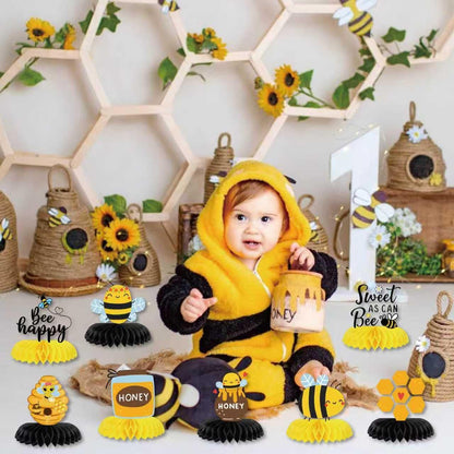 8Pcs Honey Bee Party Honeycomb Centerpieces Decoration3D Table Decoration for Bee Themed Spring Outdoor Party Gender Reveal Birthday Party Supplies