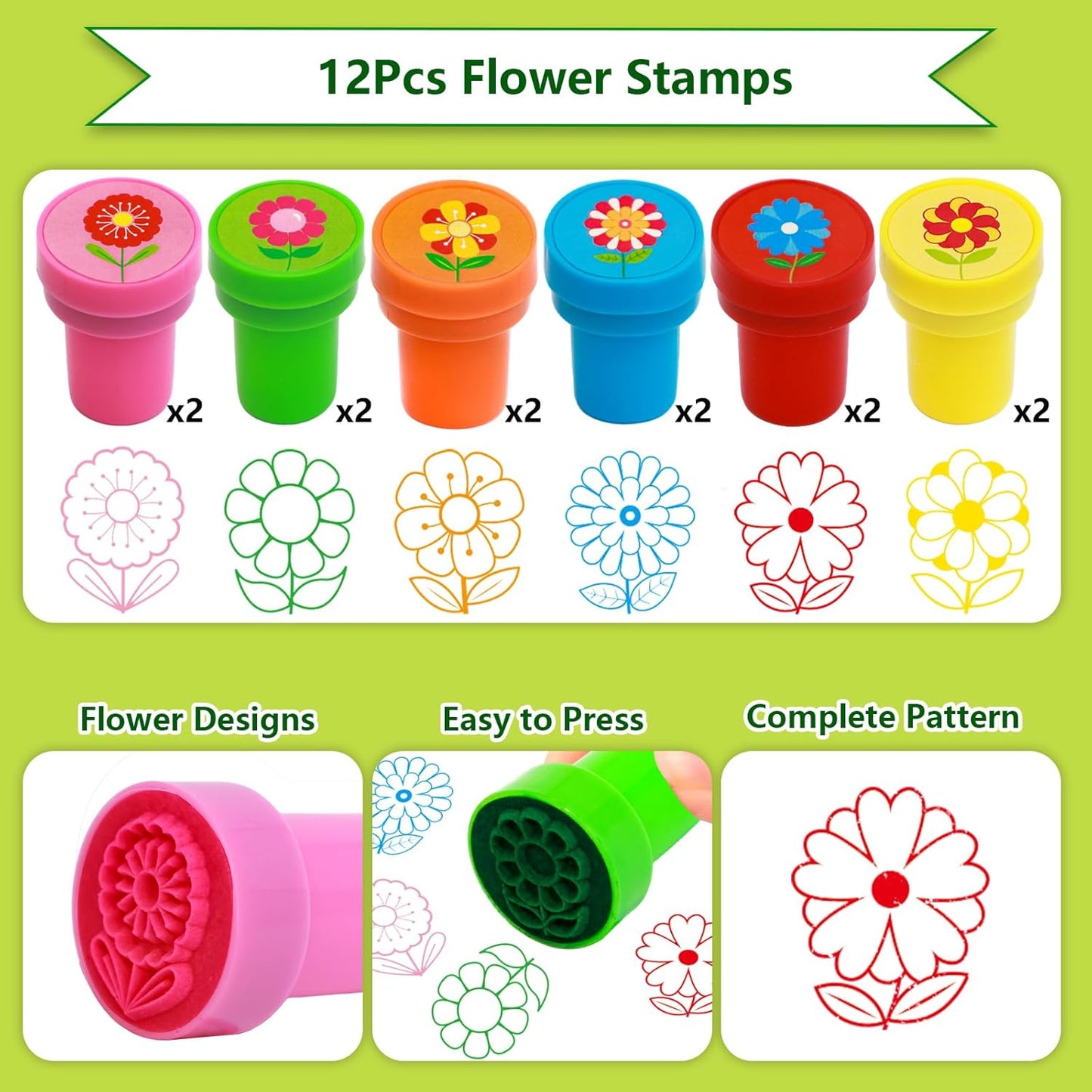 Fancy Land Flower Stamps Self Inking Spring Stampers for Kids Party Supplies Easter Basket Fillers School Classroom Students Reward Favors 12Pcs