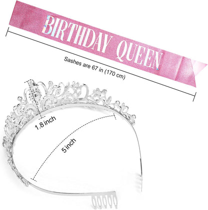 COCIDE Birthday Queen Sash & Rhinestone Tiara Set Gold Happy Birthday Crowns for Women Party Decoration Kit Rhinestone Headband for Women Glitter Crystal Hair Accessories for Cake Topper