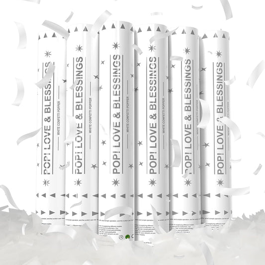 White Confetti Poppers 6 Pack,Biodegradable Confetti Connon,12inch Rice Paper Water Soluble Confetti Tube For Lawns Outdoor Wedding,Birthday,Celebrations