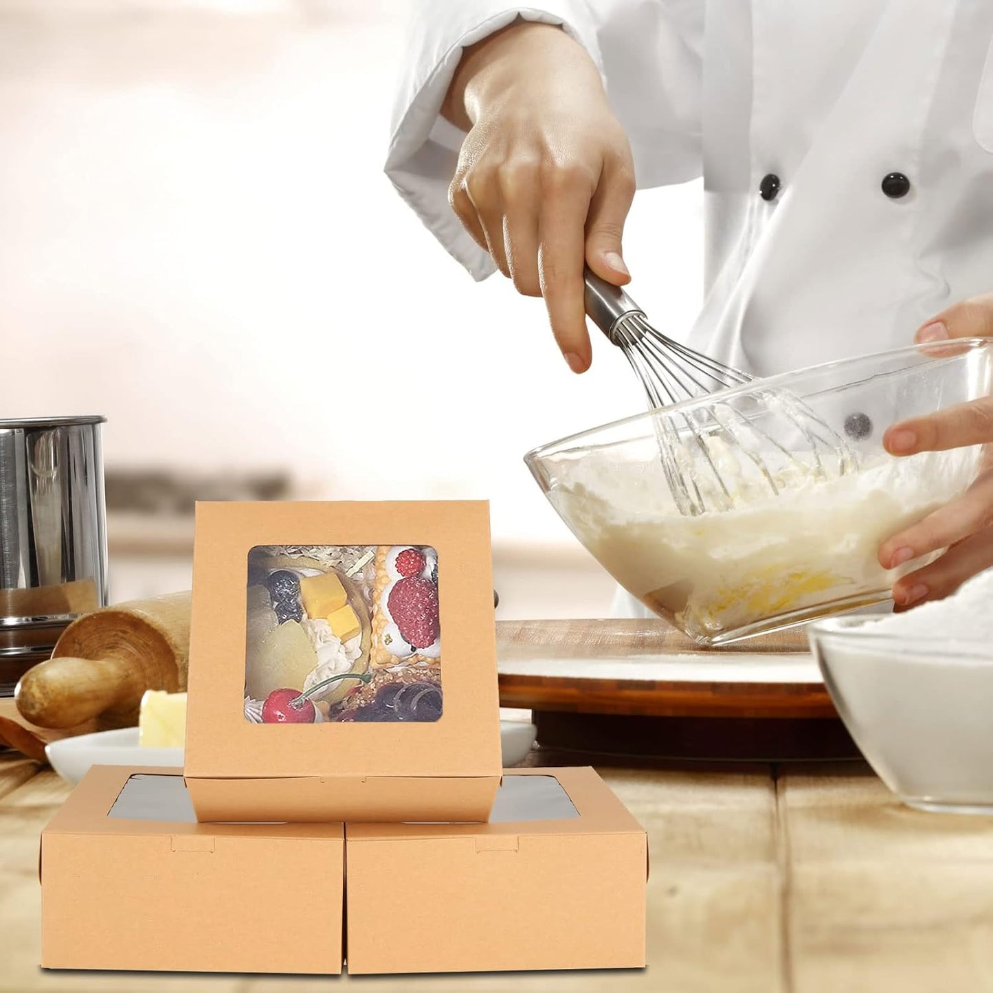 100 PCS Cupcake Boxes 4 Count Cupcake Containers Brown Kraft Paper Cupcake Boxes Treat Boxes with Insert 4 Cavity for Muffins Cookies Cupcakes Macarons Donuts（6x6x3 Inch）