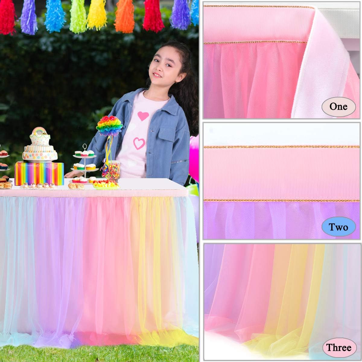 Suppromo 6ft Pink Tulle Table Skirt Baby Shower Tablecloth for Rectangle Tables or Round Tables Pink Ruffle Tutu Table Skirts Desk Skirt for Princess Girls Birthday Party Cake Dessert Decorations