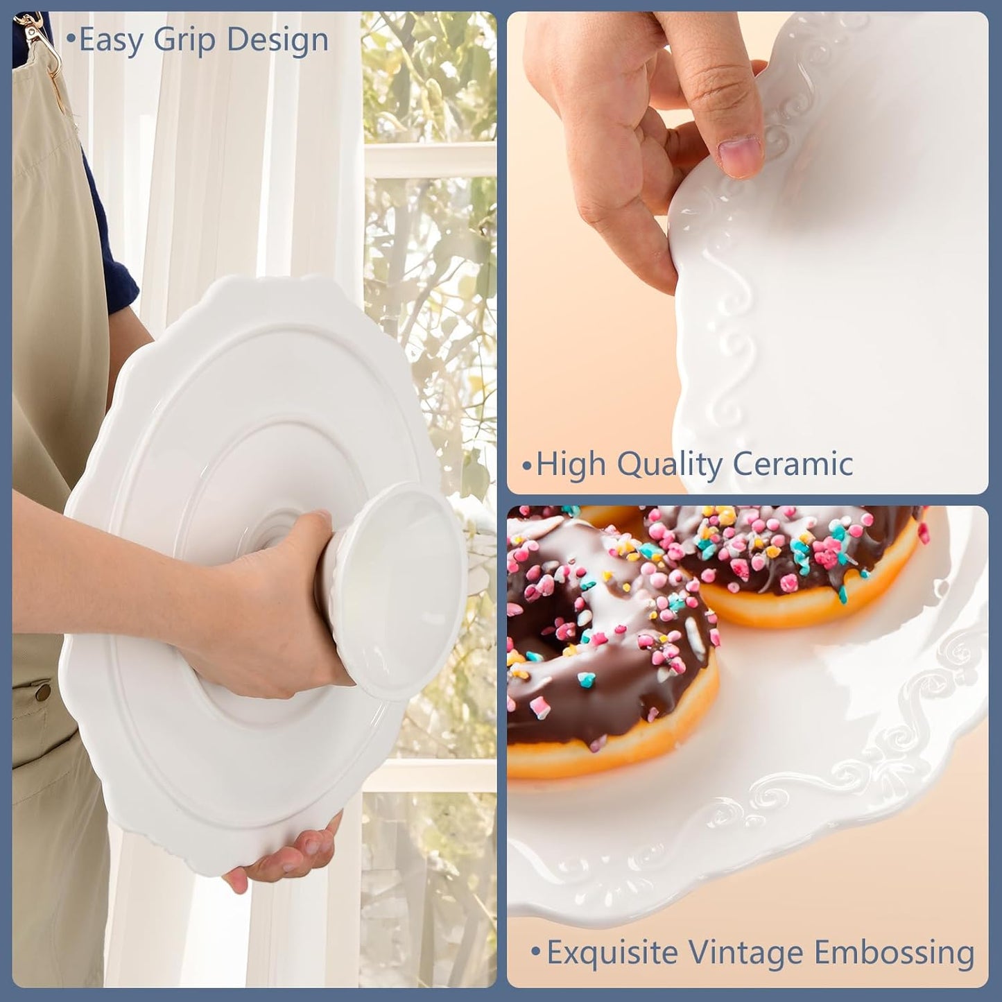 10 Inch White Ceramic Cake Stand (Holds 10 Inch Cake), Decorative Cupcake Stand, Dessert Display Plates for Snacks and Cookies, Baby Shower, Birthday, Wedding Party Decor
