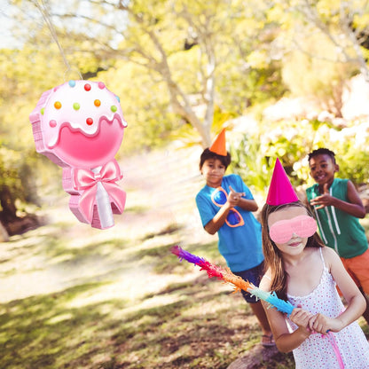 Aoriher Candy Party Favor Candy Piñata with Stick Blindfold Pink Sweet Lollipop Candy Piñata for Birthday Party Supplies Decoration