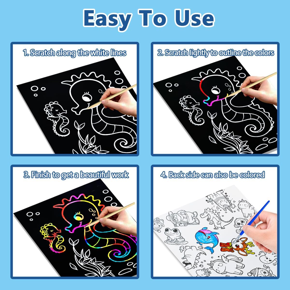 BAOXUE Scratch Art for Kids, Mermaids Black Rainbow Scratch Paper Set-Arts And Crafts & Supplies, DIY Activity & Party Games, Mermaid Toys Gifts for Toddlers, Girls