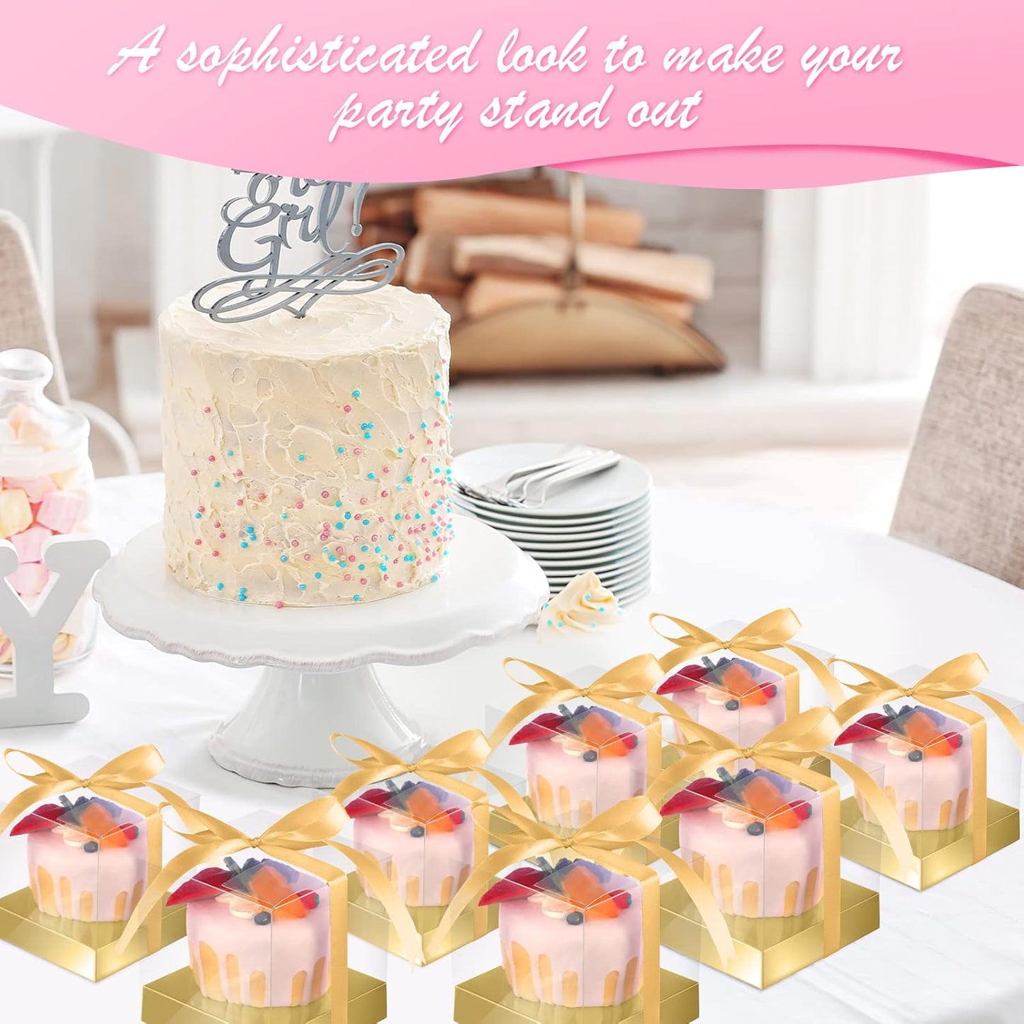 Thenshop 50 Pcs Clear Cupcake Boxes Individual 3.5 Inch Plastic Single Cupcake Containers Boxes with Inserts and Ribbon Individual Cake Storage Holders for Cake Kitchen(Dark Blue)