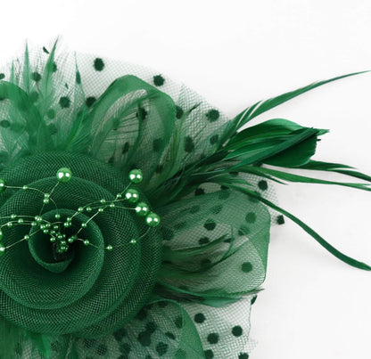 DRESHOW Fascinators Hat Flower Mesh Ribbons Feathers on a Headband and a Clip Tea Party Headwear for Girls and Women - Colors A