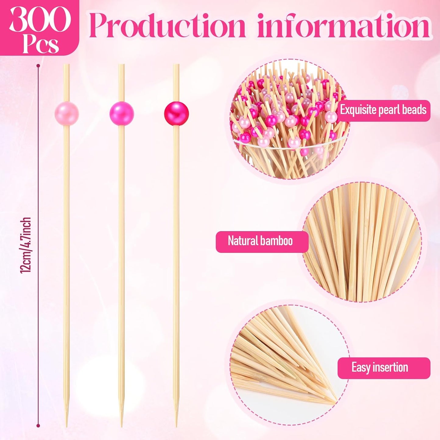 Reallnaive 600 Pcs Cocktail Pick Pearl Fancy Toothpick for Appetizer 4.7 Inch Long Skewer for Drink Fruit Food Bamboo Stick Wedding Bridal Shower Decoration Charcuterie Accessories (White)