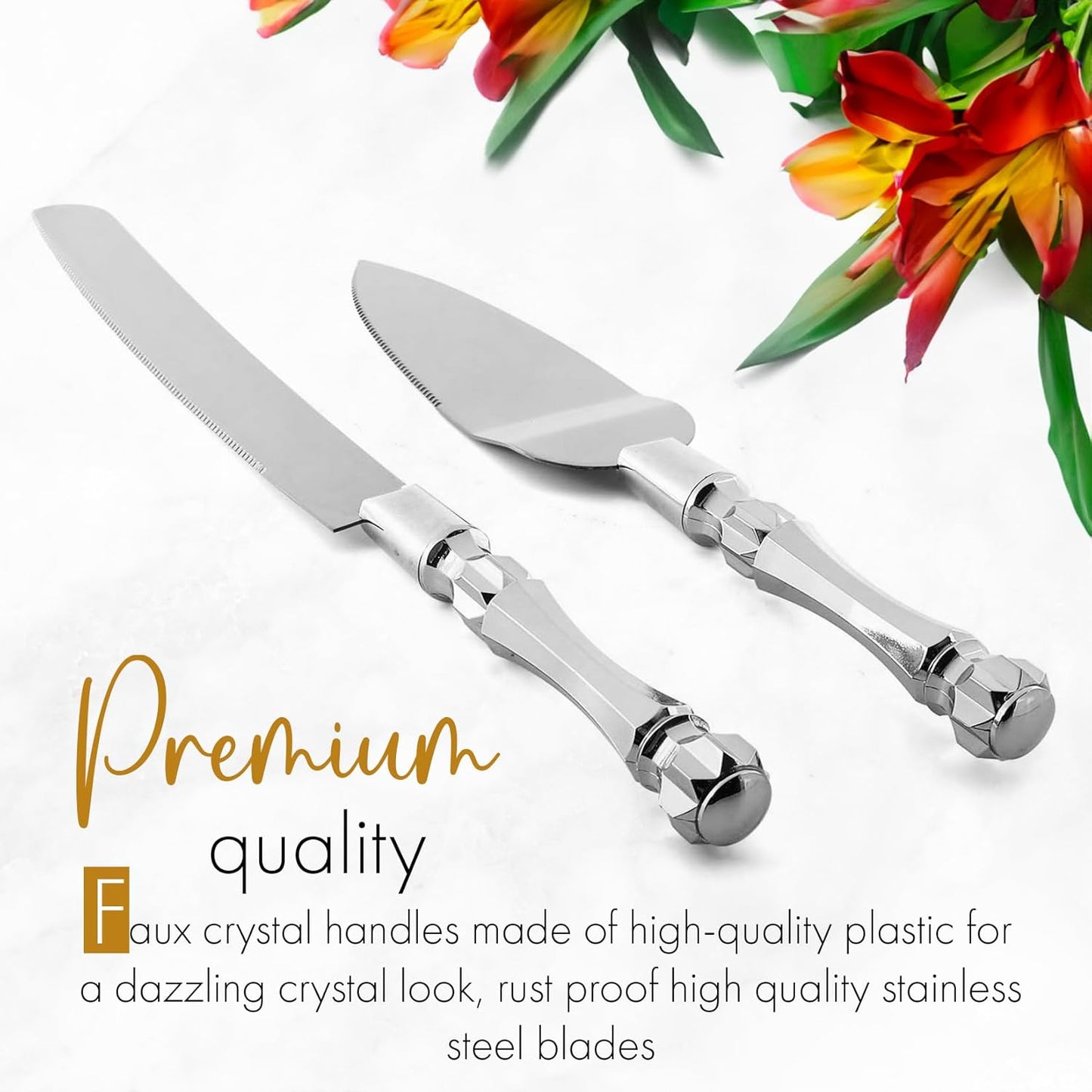 Homi styles Wedding Cake knife and Server Set | Elegant Rose Gold Color Premium 420 Stainless Steel plated Blades | Cake & Pie Serving Set for Wedding Cake, Birthdays, Anniversaries, Parties