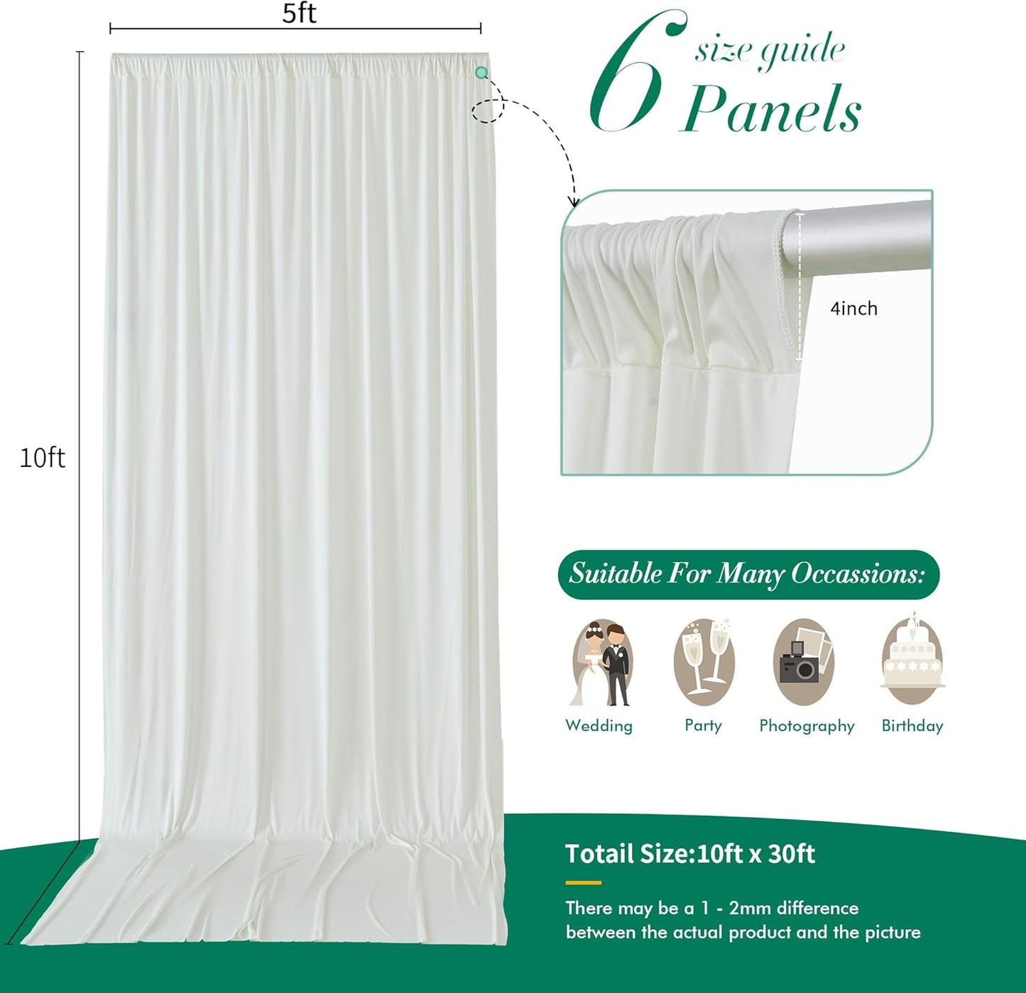 10 ft x 10 ft Wrinkle Free White Backdrop Curtains for Wedding Parties, Polyester Photography Backdrop Drapes for Birthday Parties Stage Backdrop Stand, 2 Panels 5x10FT Background Curtains