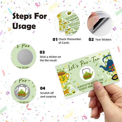 Let's Par Tea Theme Funny Party Game Scratch Off Cards 32Pcs, Lady Tea Party Holiday Event Raffle Tickets, Lottery Game for Group Activity Engagement Bachelorette Party Game, Bridal Shower