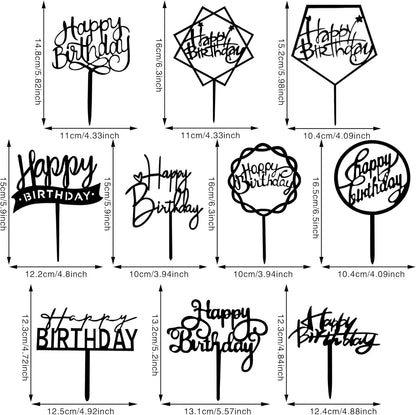 40 PCS Happy Birthday Cake Topper Acrylic Cupcake Topper A Series of Birthday Cake Supplies Decorations 10 Styles 4 Colors