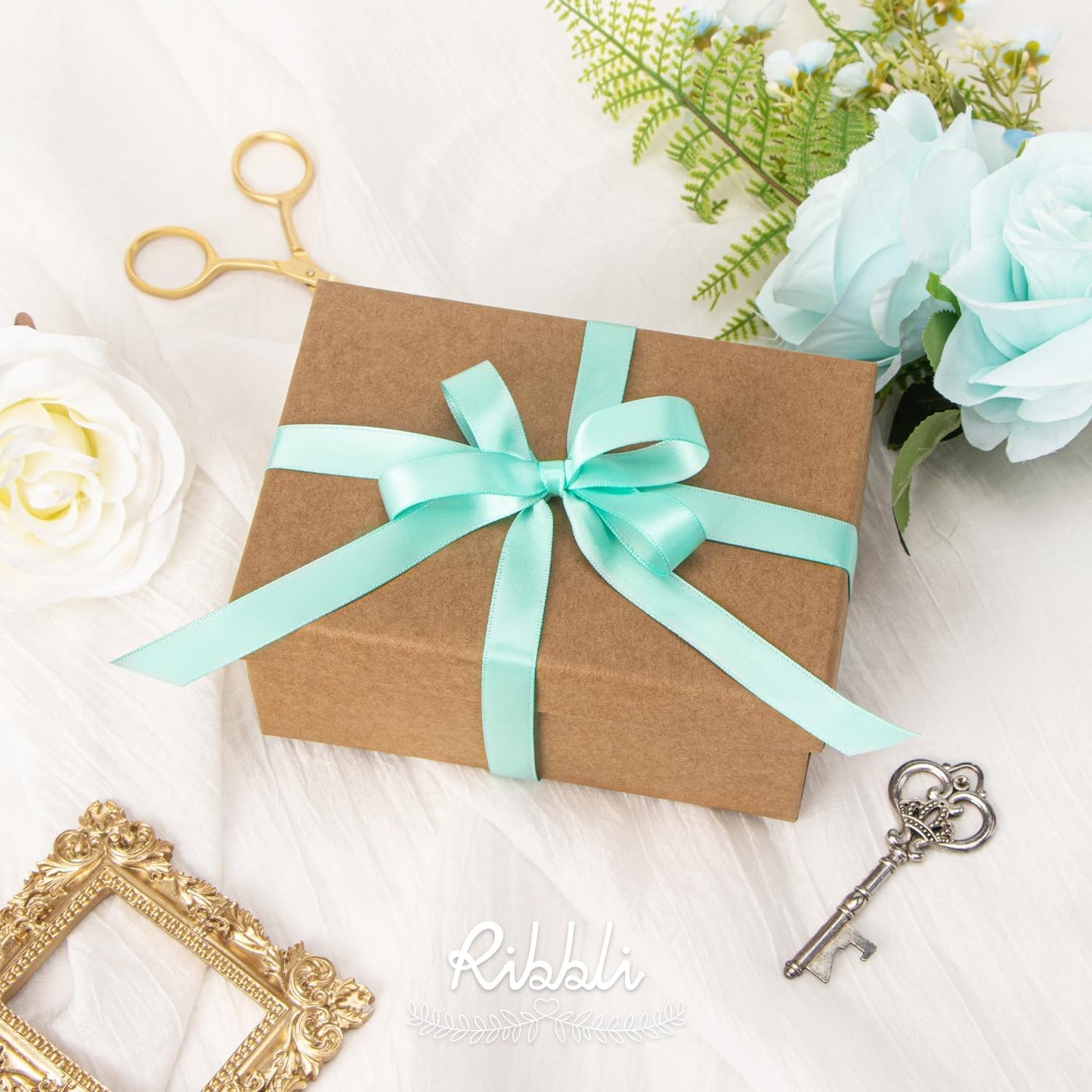 Ribbli Double Faced White Satin Ribbon,3/8” x Continuous 25 Yards,Fabric Ribbon use for Bows Bouquet,Gift Wrapping,Floral Arrangement