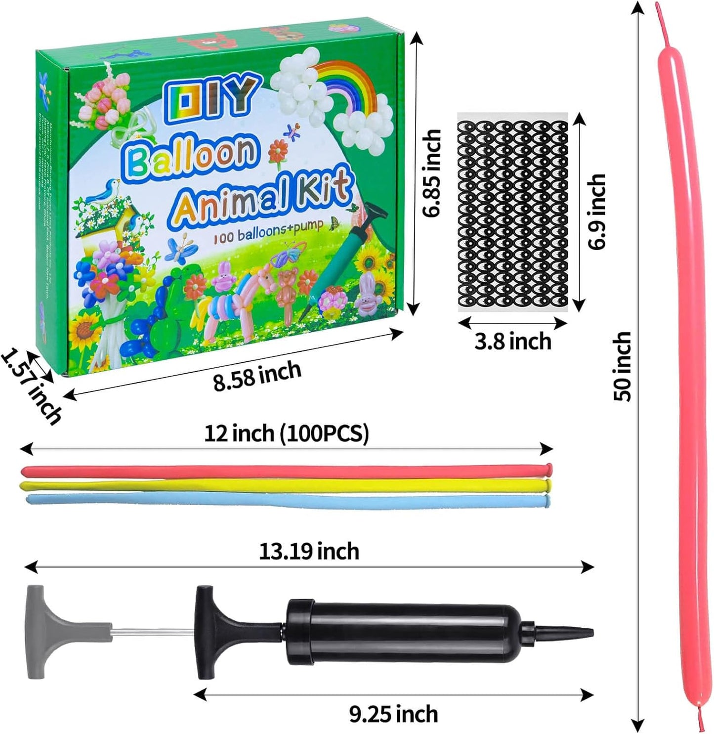 LXZFCRG Long Balloons with Pump, Premium Latex Twisting Balloons animal kit, Birthday Gifts for Girls and Boys Arts and Crafts Pastel Color 100Pcs